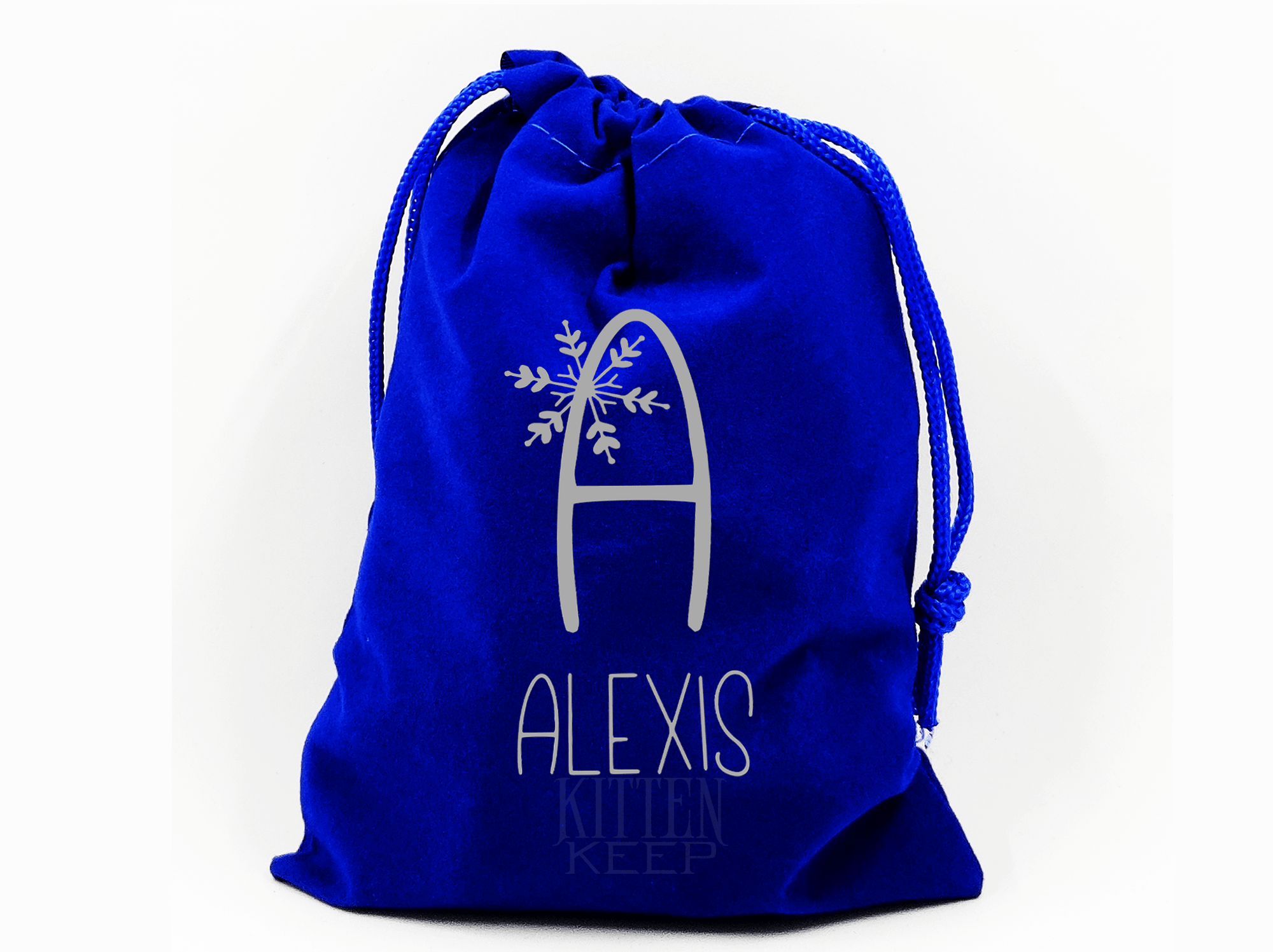 Snowflake Letter Monogram – Blue Velour Bag